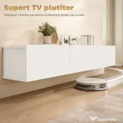 HOMCOM Mobilier TV Suspendat, Suport TV până la 82" cu 3 Dulapuri cu Uși Rabatabile Soft Close, Dulap pentru Televizor pentru Living, Dormitor și Salon, 180x31.5x29.8 cm, Alb Lucios | Aosom Romania 
