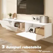 HOMCOM Mobilier TV Suspendat, Suport TV până la 82" cu 3 Dulapuri cu Uși Rabatabile Soft Close, Dulap pentru Televizor pentru Living, Dormitor și Salon, 180x31.5x29.8 cm, Alb Lucios | Aosom Romania 