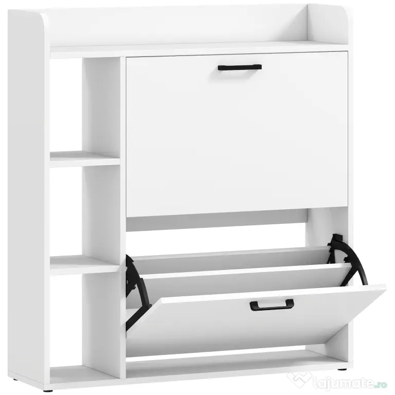 HOMCOM Dulap pentru pantofi slim cu 2 sertare rabatabile și 3 rafturi, Capacitate 15 perechi, 83x24x90.5 cm, Alb | Aosom Romania