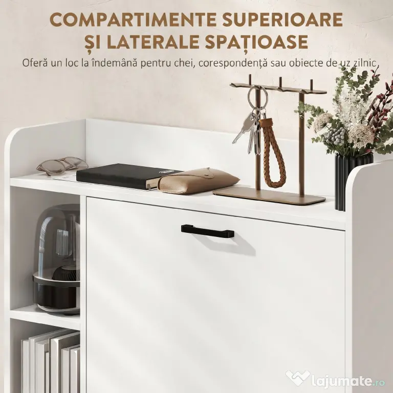 HOMCOM Dulap pentru pantofi slim cu 2 sertare rabatabile și 3 rafturi, Capacitate 15 perechi, 83x24x90.5 cm, Alb | Aosom Romania