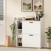HOMCOM Dulap pentru pantofi slim cu 2 sertare rabatabile și 3 rafturi, Capacitate 15 perechi, 83x24x90.5 cm, Alb | Aosom Romania