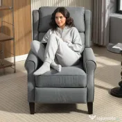 HOMCOM Fotoliu Reclinabil 132° max din Țesătură cu Efect de In cu Suport pentru Picioare, 74x84x102 cm, Gri | Aosom Romania