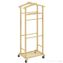HOMCOM Suport de haine 4 în 1 pe roți din lemn de bambus, 47x33.7x105.5 cm | Aosom Romania