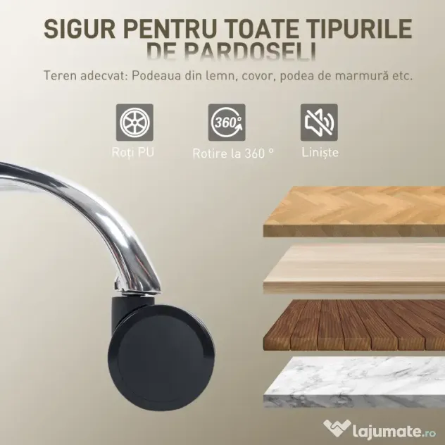 HOMCOM Scaun de birou cu suport pentru picioare și tetieră, din piele PU, spumă și metal, 76x73x117-125 cm, negru | Aosom Romania