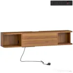 HOMCOM Mobilier TV Suspendat până la 50" cu Prize, USB și Tip C, Sertar și Rafturi, 120x24x22.4 cm, Nuc