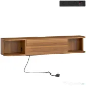 HOMCOM Suport TV suspendat până la 50" cu prize de curent, USB și tip C, sertar și rafturi, 120x24x22.4 cm, Nuc | Aosom Romania