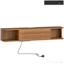 HOMCOM Suport TV suspendat până la 50" cu prize de curent, USB și tip C, sertar și rafturi, 120x24x22.4 cm, Nuc | Aosom Romania