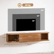 HOMCOM Suport TV suspendat până la 50" cu prize de curent, USB și tip C, sertar și rafturi, 120x24x22.4 cm, Nuc | Aosom Romania