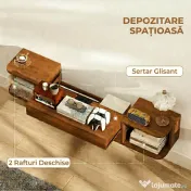 HOMCOM Suport TV suspendat până la 50" cu prize de curent, USB și tip C, sertar și rafturi, 120x24x22.4 cm, Nuc | Aosom Romania