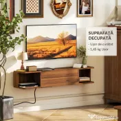 HOMCOM Suport TV suspendat până la 50" cu prize de curent, USB și tip C, sertar și rafturi, 120x24x22.4 cm, Nuc | Aosom Romania