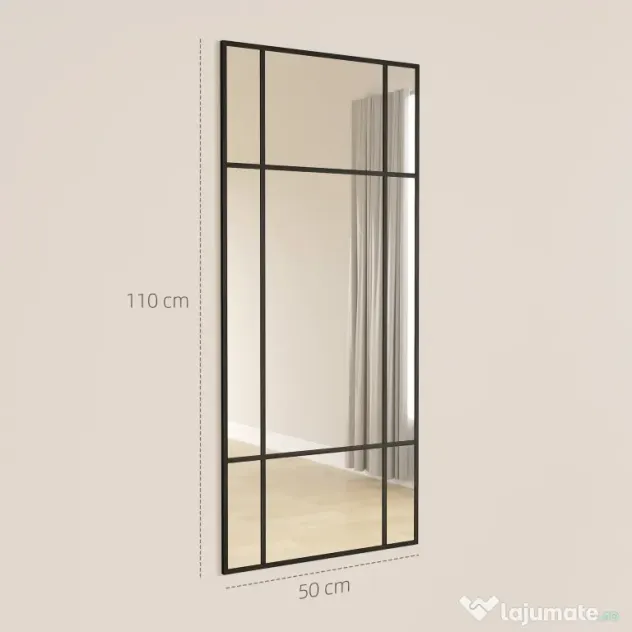 HOMCOM Oglindă de Perete Stil Fereastră cu Montaj Vertical și Orizontal, 110x50cm, Negru