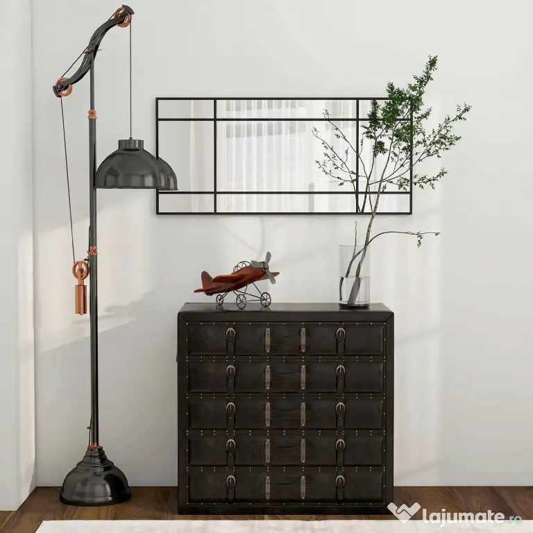 HOMCOM Oglindă de Perete Stil Fereastră cu Montaj Vertical și Orizontal, 110x50cm, Negru