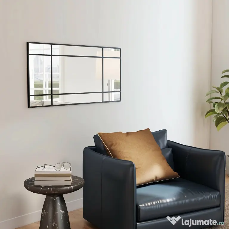 HOMCOM Oglindă de Perete Stil Fereastră cu Montaj Vertical și Orizontal, 110x50cm, Negru