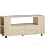 HOMCOM Suport pentru TV de 42" cu Roți Pivotante și Frână, Rafturi Ajustabile și Sertare, 102x34.5x48.5 cm, Lemn | Aosom Romania