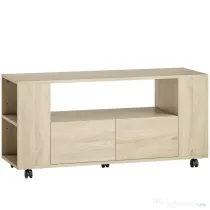 HOMCOM Suport pentru TV de 42" cu Roți Pivotante și Frână, Rafturi Ajustabile și Sertare, 102x34.5x48.5 cm, Lemn | Aosom Romania