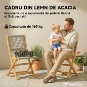 Outsunny Set de 2 Scaune de Grădină din Ratan PE, Scaune Pliabile de Exterior, Structură din Lemn de Salcâm, pentru Balcon, Terasă, Suport până la 160 kg, Gri | Aosom Romania