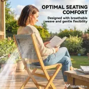 Outsunny Set de 2 Scaune de Grădină din Ratan PE, Scaune Pliabile de Exterior, Structură din Lemn de Salcâm, pentru Balcon, Terasă, Suport până la 160 kg, Gri | Aosom Romania