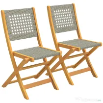 Outsunny Set de 2 Scaune de Grădină din Ratan PE, Scaune Pliabile de Exterior, Structură din Lemn de Salcâm, pentru Balcon, Terasă, Suport până la 160 kg, Gri