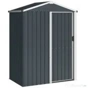 Outsunny Magazie de Grădină 1,1m² din Oțel Galvanizat, Magazie de Grădină cu Ușă Glisantă Blocabilă, Acoperiș Înclinat, Mănuși, Magazie pentru Unelte, 136x87x179 cm, Gri Închis | Aosom Romania