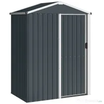 Outsunny Magazie de Grădină 1,1m² din Oțel Galvanizat, Magazie de Grădină cu Ușă Glisantă Blocabilă, Acoperiș Înclinat, Mănuși, Magazie pentru Unelte, 136x87x179 cm, Gri Închis | Aosom Romania
