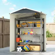 Outsunny Magazie de Grădină 1,1m² din Oțel Galvanizat, Magazie de Grădină cu Ușă Glisantă Blocabilă, Acoperiș Înclinat, Mănuși, Magazie pentru Unelte, 136x87x179 cm, Gri Închis | Aosom Romania
