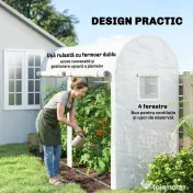 Outsunny Seră Tunel de Grădină pentru Plante și Legume, cu 2 Uși Rulabile și 4 Ferestre, 3 x 1 x 2 m | Aosom Romania 