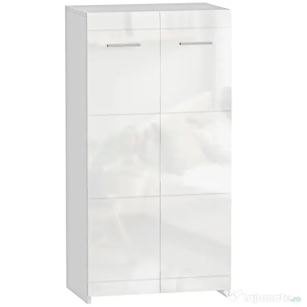 HOMCOM Dulap pentru Pantofi Lucios, Mobilier Modern cu Rafturi Reglabile pentru Hol, Coridor, Capacitate 10 Perechi, Alb | Aosom Romania