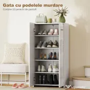 HOMCOM Dulap pentru Pantofi Lucios, Mobilier Modern cu Rafturi Reglabile pentru Hol, Coridor, Capacitate 10 Perechi, Alb | Aosom Romania 
