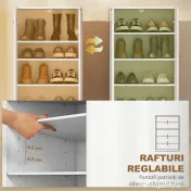 HOMCOM Dulap pentru Pantofi Lucios, Mobilier Modern cu Rafturi Reglabile pentru Hol, Coridor, Capacitate 10 Perechi, Alb | Aosom Romania 
