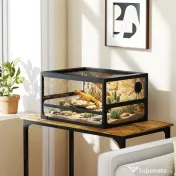 PawHut Terariu pentru Reptile Ridicat și Pliabil 60x45x32 cm cu Încuietoare, Ușă pentru Alimentare, Ventilație și Vizualizare la 360°, Terariu cu Plasă Metalică pentru Șopârle, Păianjeni, Șerpi, Negru | Aosom Romania 