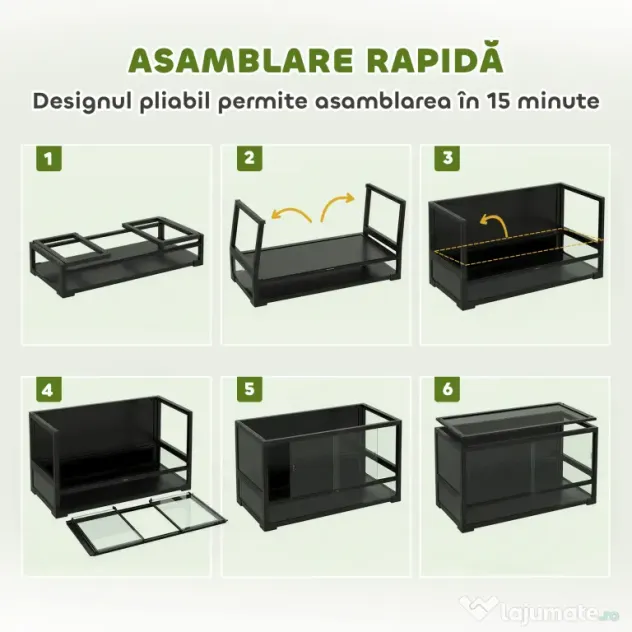 PawHut Terariu pentru Reptile Ridicat și Pliabil 60x45x32 cm cu Încuietoare, Ușă pentru Alimentare, Ventilație și Vizualizare la 360°, Terariu cu Plasă Metalică pentru Șopârle, Păianjeni, Șerpi, Negru | Aosom Romania