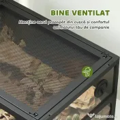 PawHut Terariu pentru Reptile Ridicat și Pliabil 60x45x32 cm cu Încuietoare, Ușă pentru Alimentare, Ventilație și Vizualizare la 360°, Terariu cu Plasă Metalică pentru Șopârle, Păianjeni, Șerpi, Negru | Aosom Romania 