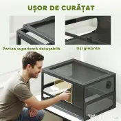 PawHut Terariu pentru Reptile Ridicat și Pliabil 60x45x32 cm cu Încuietoare, Ușă pentru Alimentare, Ventilație și Vizualizare la 360°, Terariu cu Plasă Metalică pentru Șopârle, Păianjeni, Șerpi, Negru | Aosom Romania 