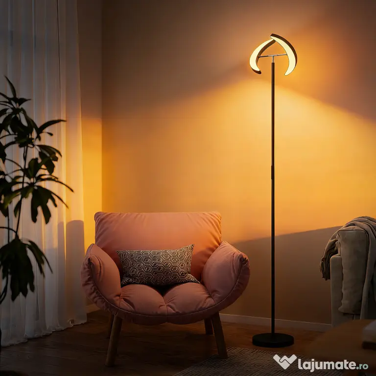 HOMCOM Lampă de Podea Dimmerabilă cu Telecomandă și Dublă Cap Girevole la 350°, Lampă de Podea cu Reglare Temperatură Culoare 2700K-6000K, pentru Sufragerie și Cameră, Negru | Aosom Romania