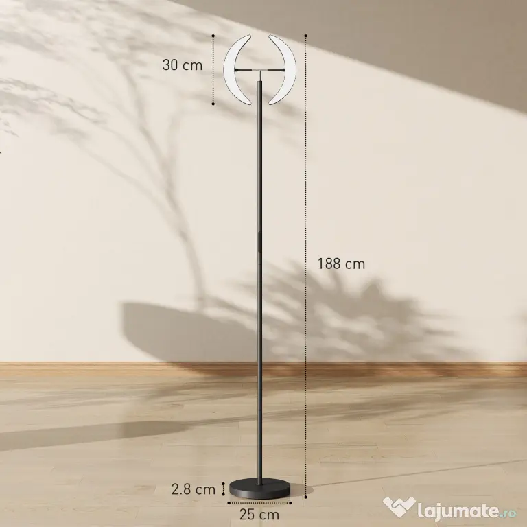HOMCOM Lampă de Podea Dimmerabilă cu Telecomandă și Dublă Cap Girevole la 350°, Lampă de Podea cu Reglare Temperatură Culoare 2700K-6000K, pentru Sufragerie și Cameră, Negru | Aosom Romania