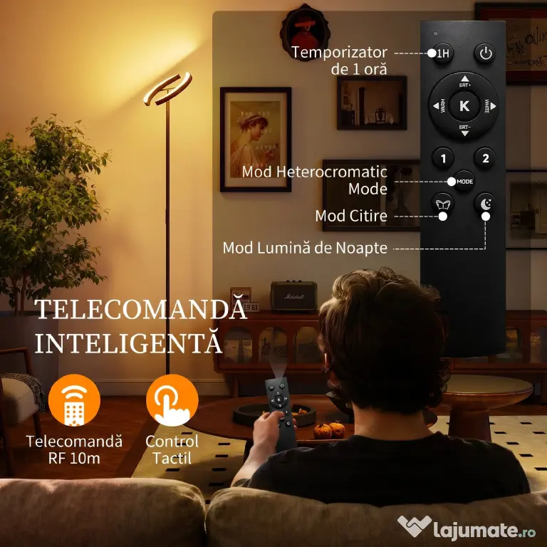 HOMCOM Lampă de Podea Dimmerabilă cu Telecomandă și Dublă Cap Girevole la 350°, Lampă de Podea cu Reglare Temperatură Culoare 2700K-6000K, pentru Sufragerie și Cameră, Negru | Aosom Romania