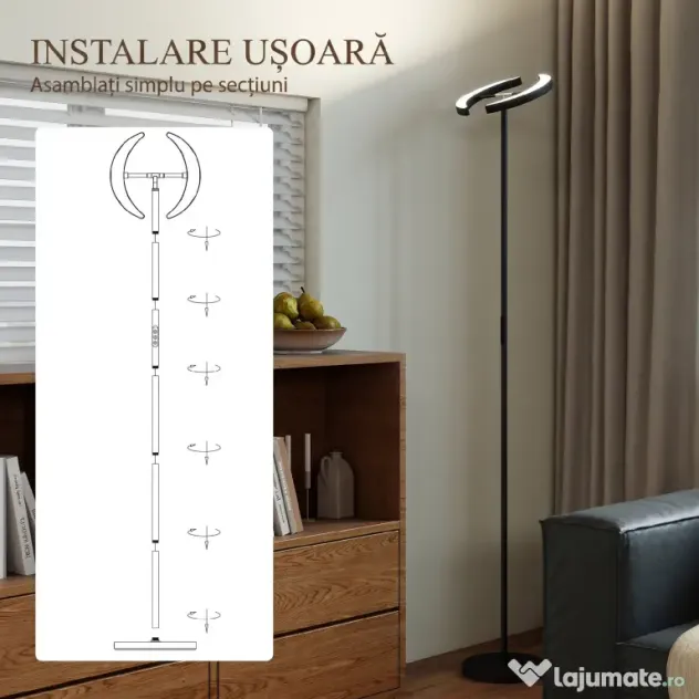 HOMCOM Lampă de Podea Dimmerabilă cu Telecomandă și Dublă Cap Girevole la 350°, Lampă de Podea cu Reglare Temperatură Culoare 2700K-6000K, pentru Sufragerie și Cameră, Negru | Aosom Romania