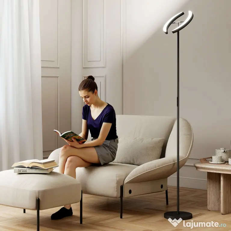HOMCOM Lampă de Podea Dimmerabilă cu Telecomandă și Dublă Cap Girevole la 350°, Lampă de Podea cu Reglare Temperatură Culoare 2700K-6000K, pentru Sufragerie și Cameră, Negru | Aosom Romania
