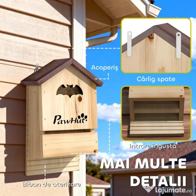 PawHut Set de 3 Căsuțe pentru Lilieci din Lemn de Brad, Adăpost pentru Lilieci pentru Grădină și Exterior, Ușor de Montat, 21.5x11.5x34 cm | Aosom Romania