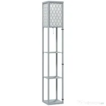 HOMCOM Lampadar Podea 2 în 1, 3 Rafturi, Economisire Spațiu, Soclu E27, 26x26x160 cm, Gri Deschis | Aosom Romania