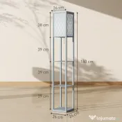 HOMCOM Lampadar Podea 2 în 1, 3 Rafturi, Economisire Spațiu, Soclu E27, 26x26x160 cm, Gri Deschis | Aosom Romania 