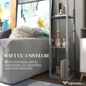 HOMCOM Lampadar Podea 2 în 1, 3 Rafturi, Economisire Spațiu, Soclu E27, 26x26x160 cm, Gri Deschis | Aosom Romania 