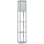HOMCOM Lampadar Podea 2 în 1, 3 Rafturi, Economisire Spațiu, Soclu E27, 26x26x160 cm, Gri Deschis