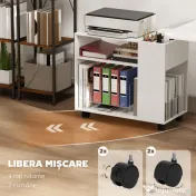 HOMCOM Dulap pentru Imprimantă cu Roți, Dulap Multifuncțional cu Compartimente Deschise, Raft și Spațiu de Depozitare, Noptieră pentru Living, Cameră sau Birou, 70x36x60 cm, Alb | Aosom Romania 