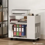 HOMCOM Dulap pentru Imprimantă cu Roți, Dulap Multifuncțional cu Compartimente Deschise, Raft și Spațiu de Depozitare, Noptieră pentru Living, Cameră sau Birou, 70x36x60 cm, Alb | Aosom Romania 
