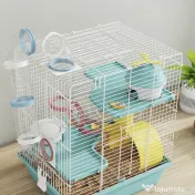 PawHut Cușcă pentru Hamsteri cu 3 Niveluri și 12 Tuburi, Căsuță, Rampă, Boluri, Rezervor de Apă și Tavă Antipicurare, Cușcă din Metal și Plastic, 34,5x27,5x41 cm, Albastru | Aosom Romania