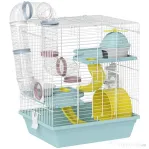 PawHut Cușcă pentru Hamsteri pe 3 Niveluri și 12 Tuburi cu Căsuță, Rampă, Boluri, Rezervor de Apă și Tavă Antipicurare, Cușcă pentru Hamsteri din Metal și Plastic, 34.5x27.5x41 cm, Albastru