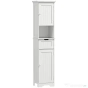 HOMCOM Coloană de Baie cu Iluminare LED, Dulap Îngust de Depozitare, Sertar și 2 Uși, 40x30x170 cm, Alb | Aosom Romania