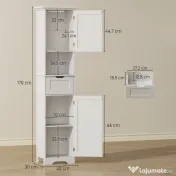 HOMCOM Coloană de Baie cu Iluminare LED, Dulap Îngust de Depozitare, Sertar și 2 Uși, 40x30x170 cm, Alb | Aosom Romania