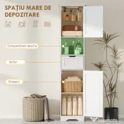 HOMCOM Coloană de Baie cu Iluminare LED, Dulap Îngust de Depozitare, Sertar și 2 Uși, 40x30x170 cm, Alb | Aosom Romania